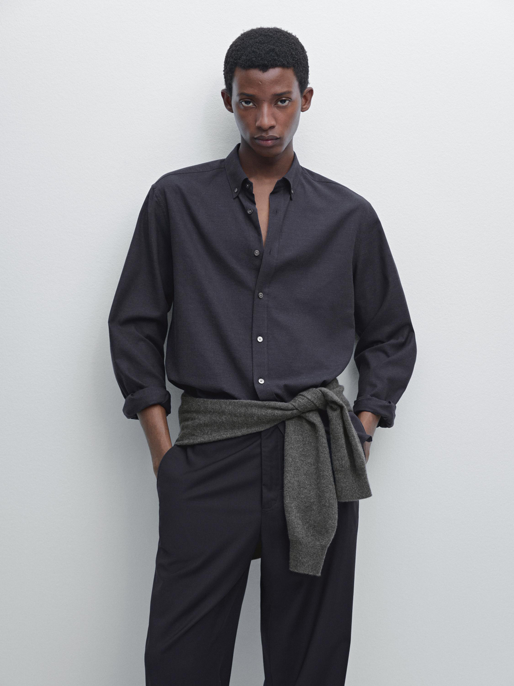 Massimo Dutti Меланжевая рубашка классического кроя, темно-синий