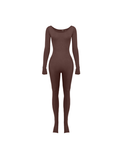 chocalate long sleeve catsuit