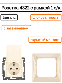 Legrand розетка 4322 с рамкой 1 с/к