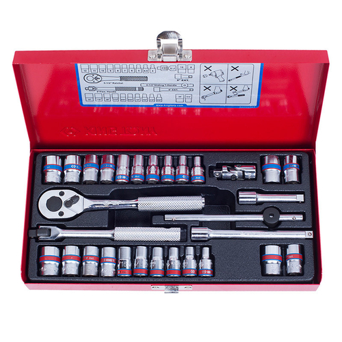 KING TONY (2530CR) Набор торцевых головок с принадлежностями 1/4", 6-гранные, 4-12 мм и 5/32"-1/2", 30 предметов