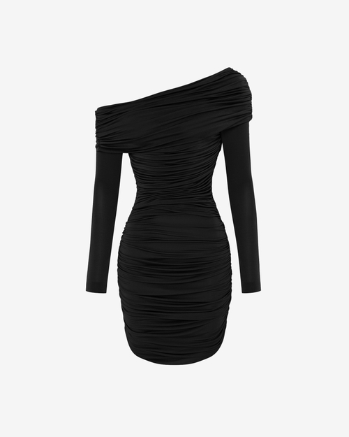 Платье мини из трикотажа с драпировкой