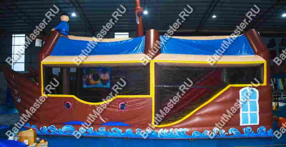 Большой батут-горка "Пиратский корабль 2" с пушками
