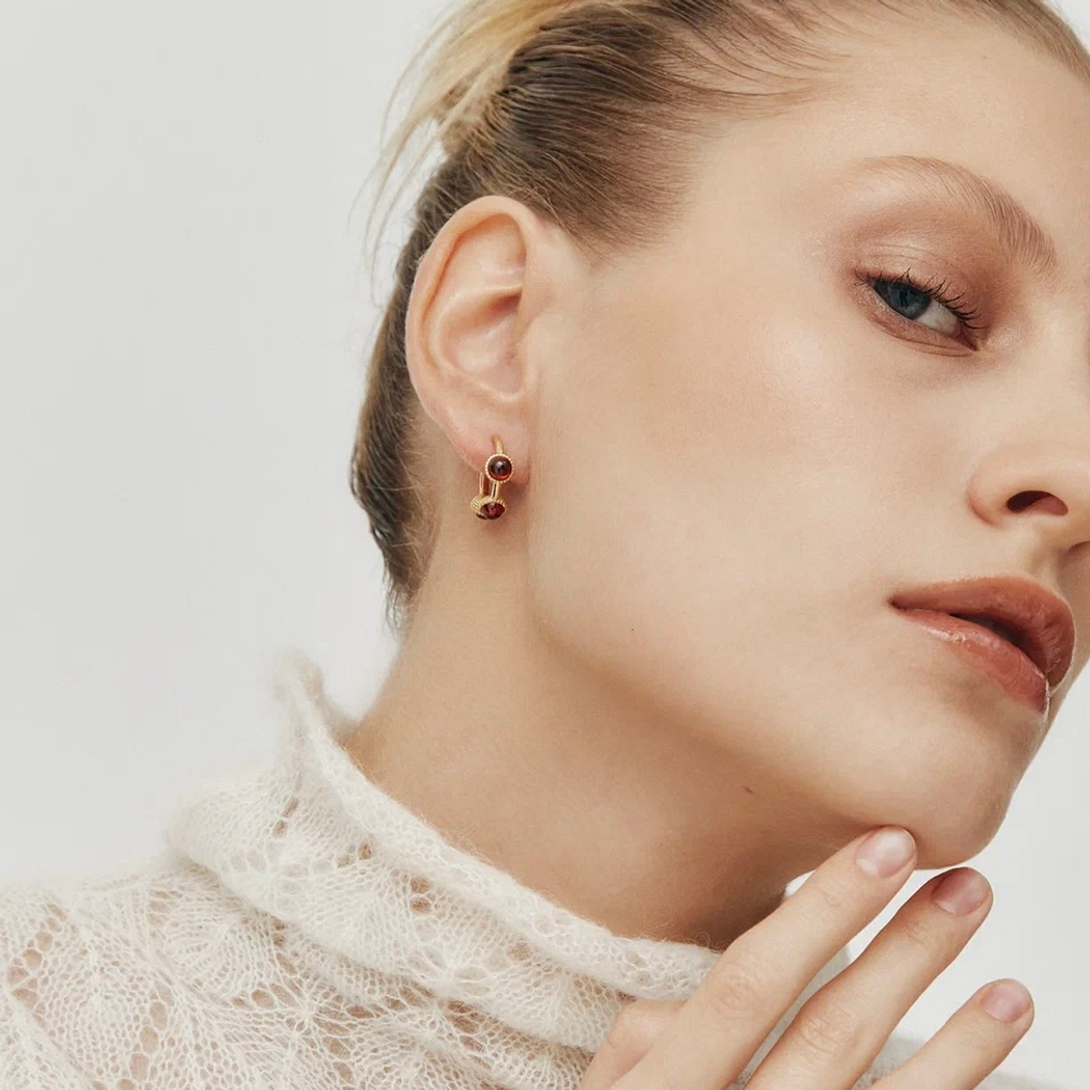 Серьги КОЛТ позолота с гранатами