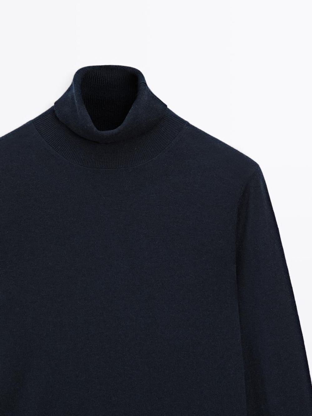 Massimo Dutti Свитер из смесовой шерсти с высоким воротником, темно-синий