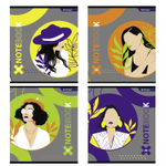 Тетрадь 48л., А5, клетка, Alingar "Леди", скрепка, мелованный картон (стандарт), блок офсет, 4 дизайна в пленке т/у