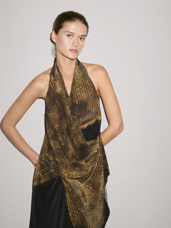 Massimo Dutti Платье миди с принтом и горловиной халтер, серый