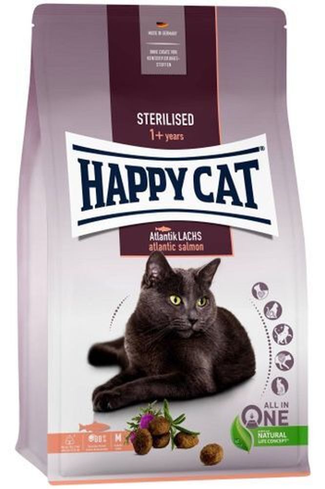 Сухой корм Happy Cat Adult Sterilised Атлантический лосось для стерилизованных кошек и кастрированных котов 1,3 кг