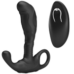 Черный изогнутый массажёр простаты с вибрацией и пультом ДУ (Цвет: черный)