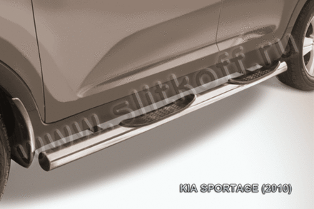 Пороги из нержавейки Kia Sportage (2010-2016) d76 с проступями (черный цвет)