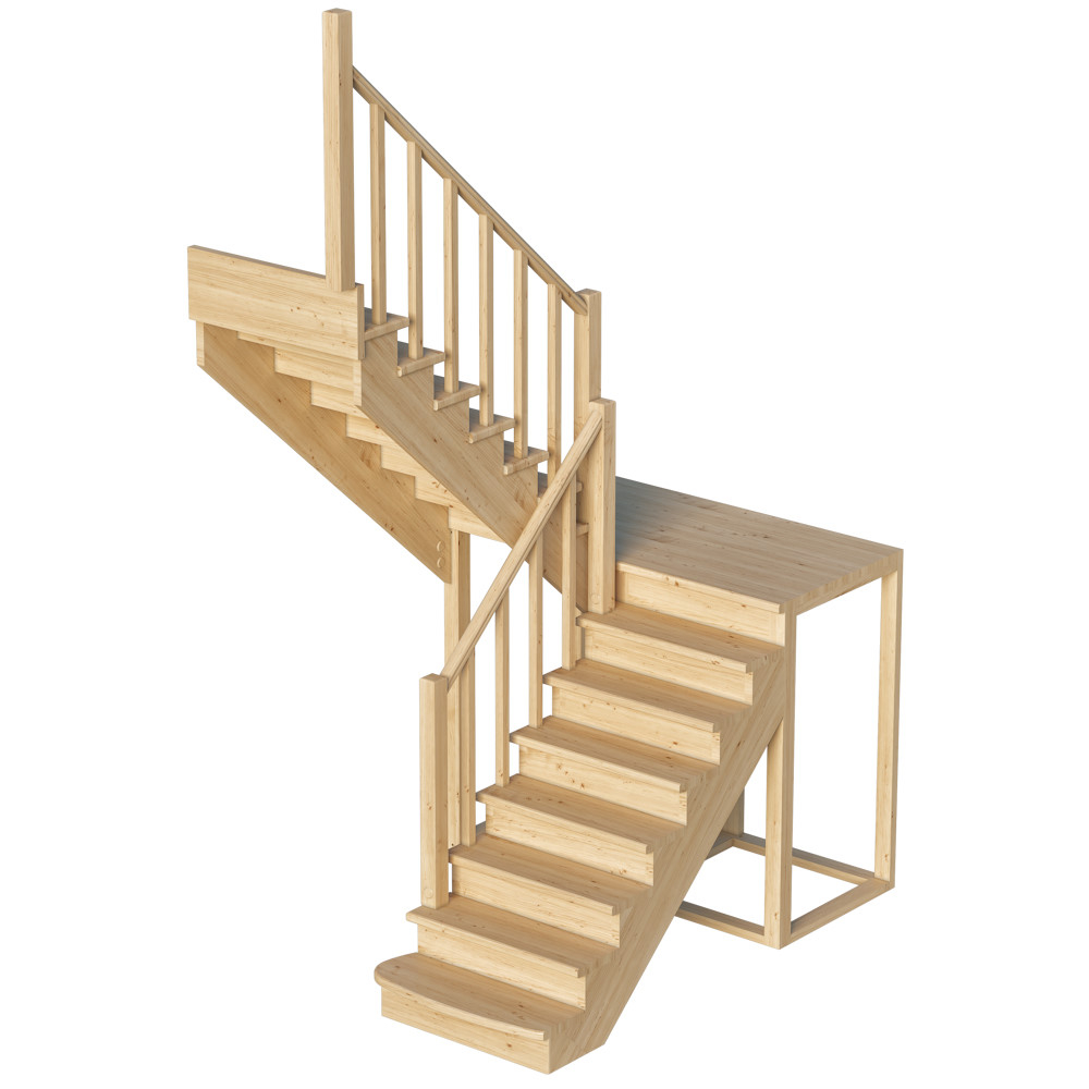 Лестница на второй этаж К-004м/1 Левая с подступенками под покраску