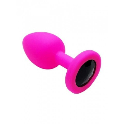 Анальная пробка из розового силикона с чёрным кристаллом (размер S)