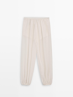 Massimo Dutti Струящиеся брюки-саруэль с плиссированной отделкой, цвет слоновой кости