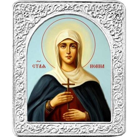 Святая Нонна. Маленькая икона в серебряной раме. 4,5 х 5,5 см.