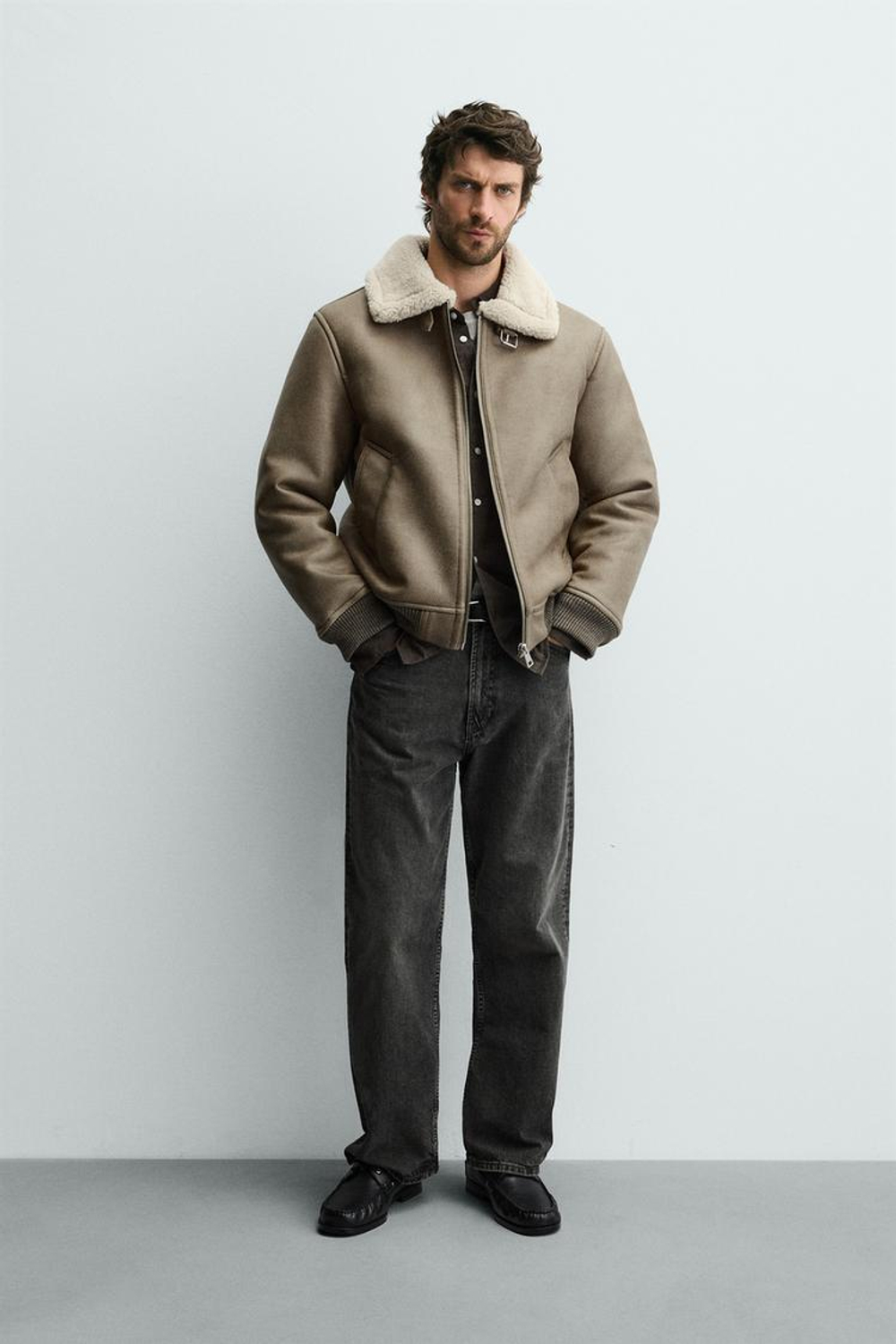 ZARA ДУБЛЕНКА ИЗ ИСКУССТВЕННОЙ КОЖИ, ХАКИ