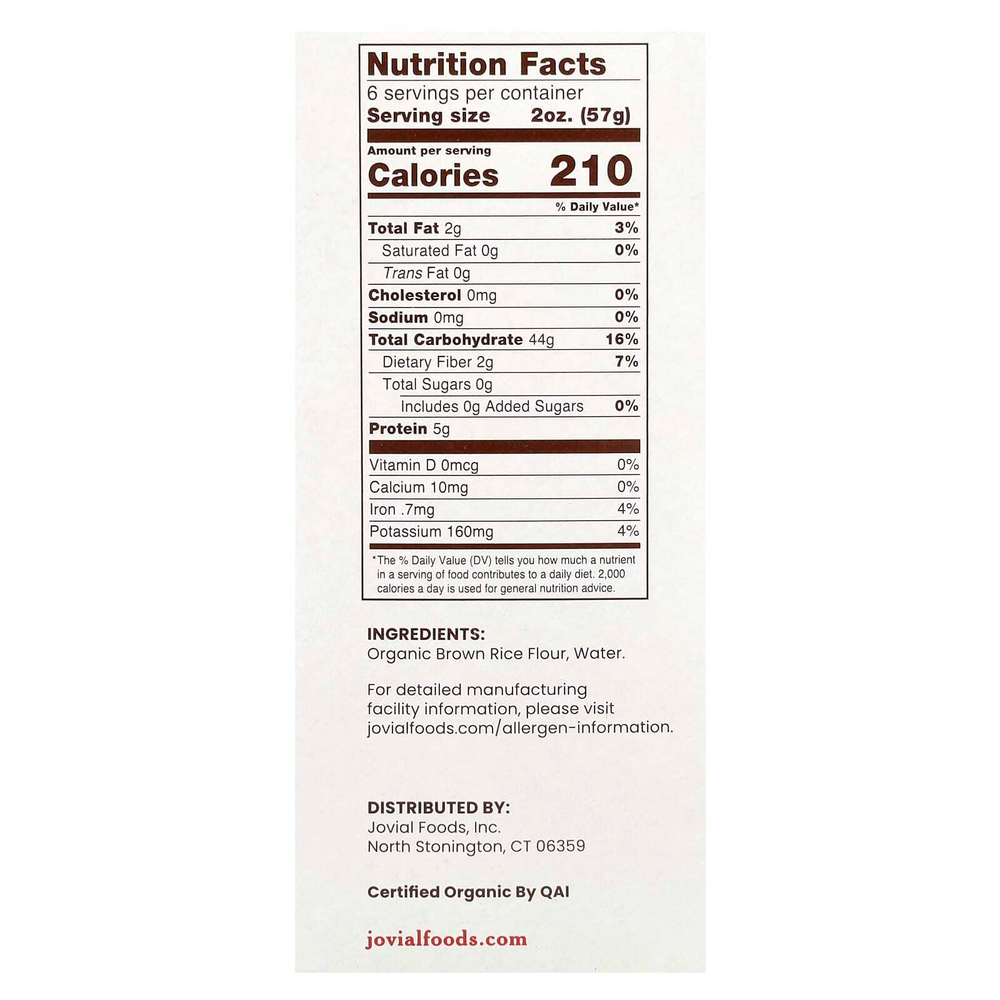 Jovial, Органическая паста из коричневого риса, Farfalle, 340 г (12 унций)
