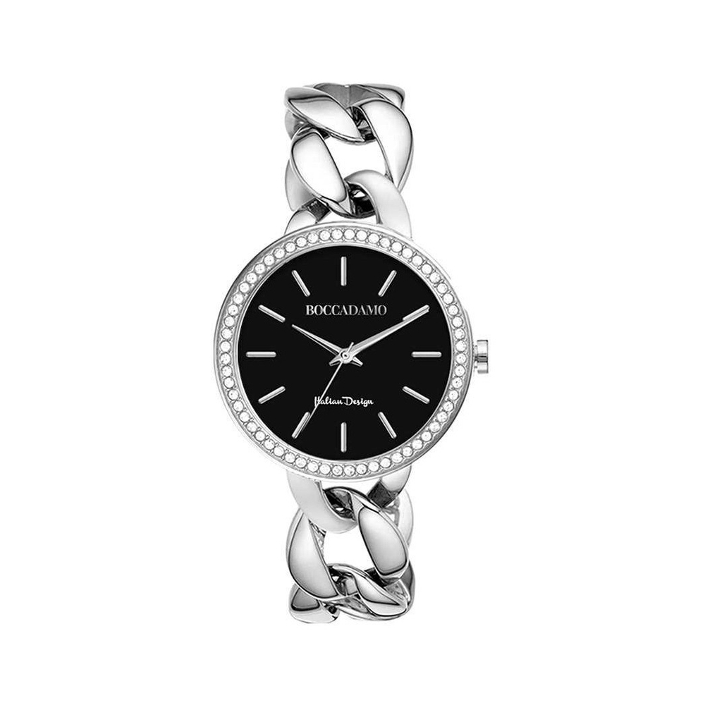 Часы Boccadamo LadyB Silver Black LB002 BW/S с минеральным стеклом, кристаллами Swarovski