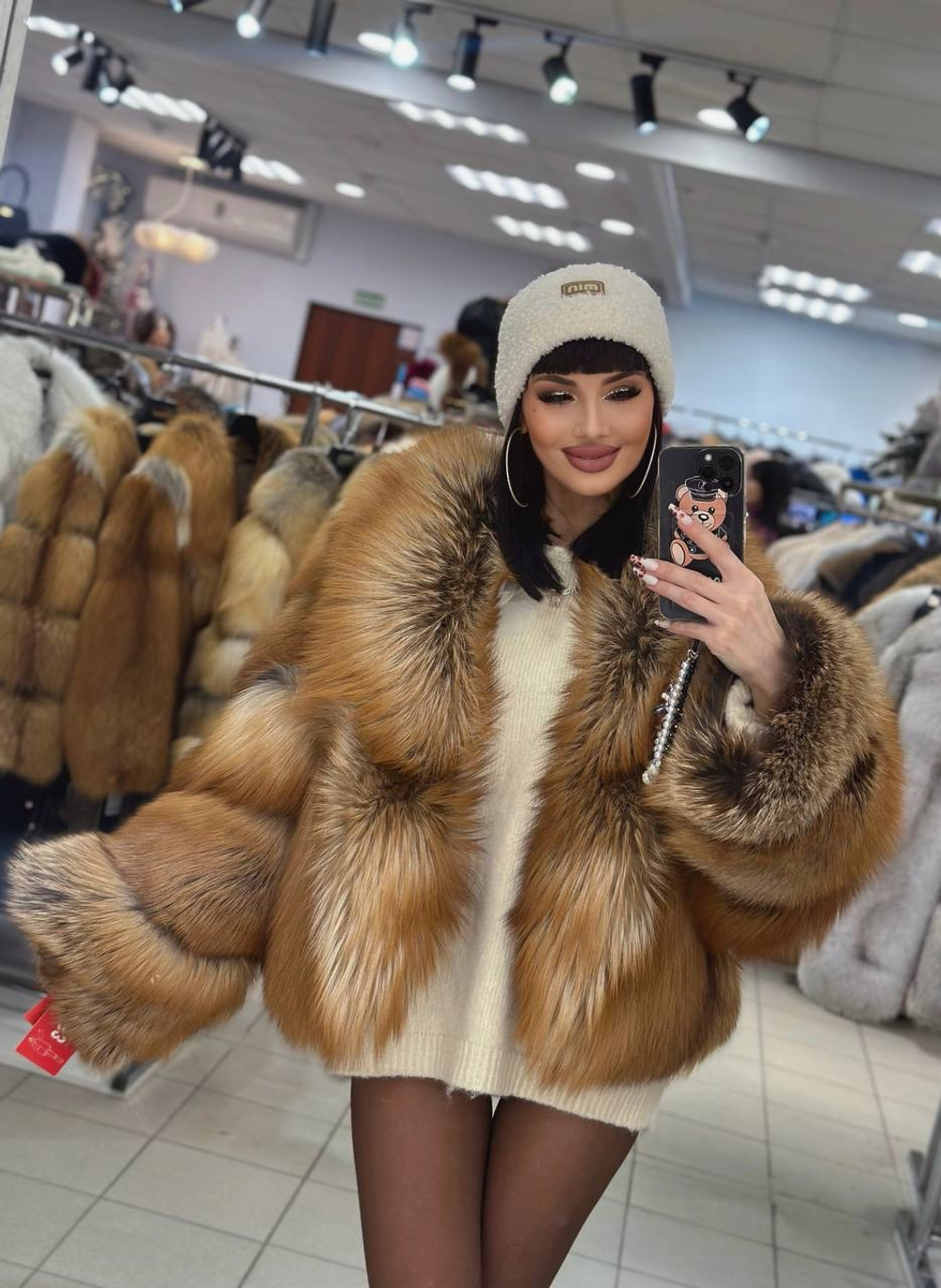 Шуба из лисы «огневки» рукав спираль 60см