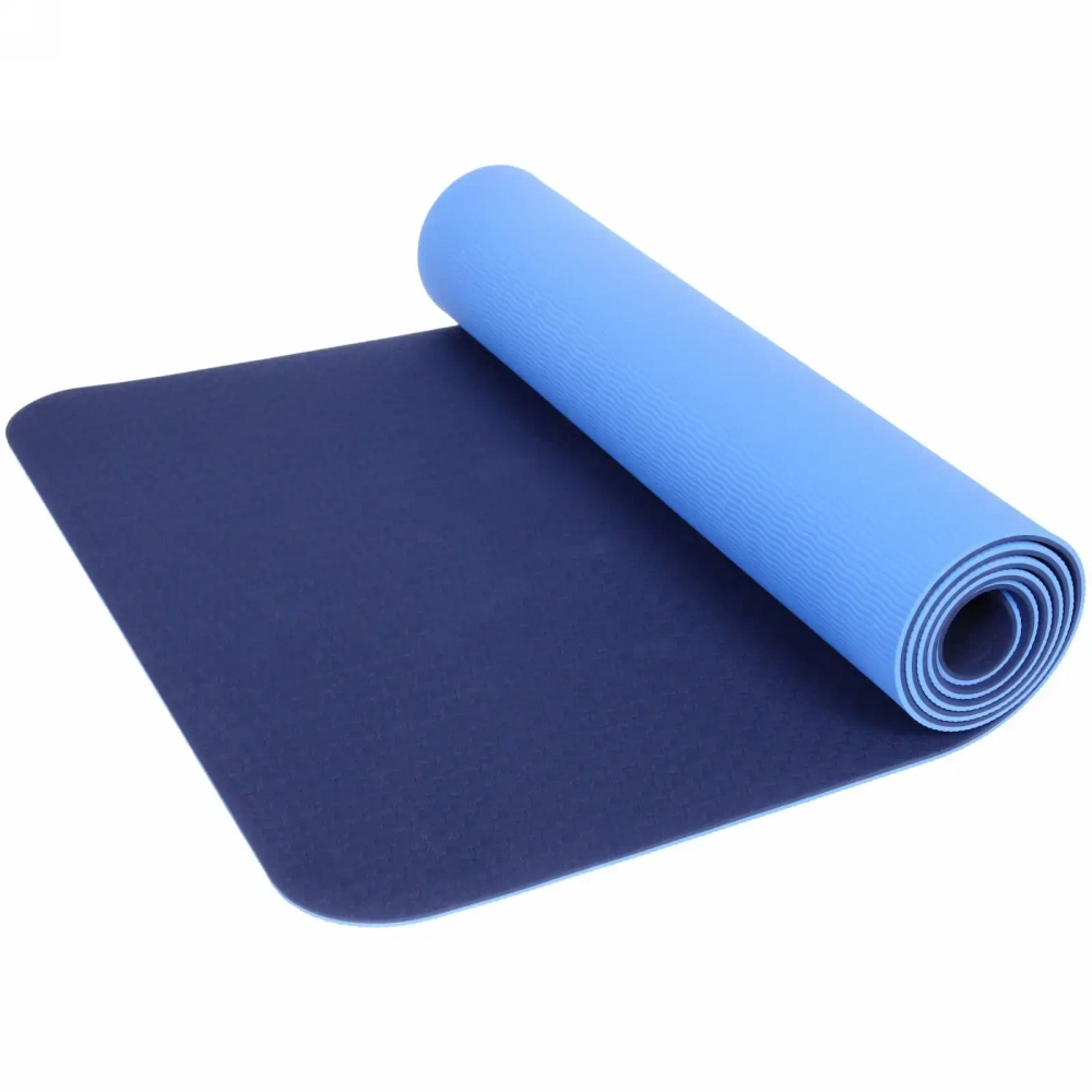 Коврик для йоги 6мм 61*183 см «Гармония» 2х сторонний, голубой/св.голубой