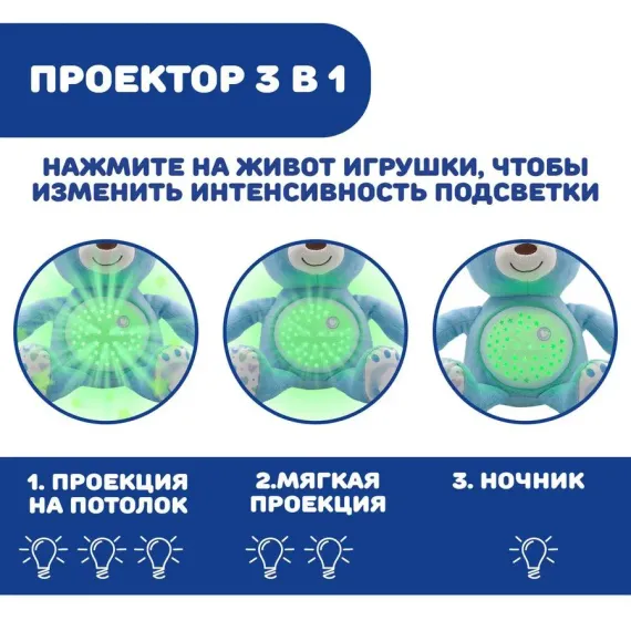 Мягкая игрушка-проектор Chicco Мишка ночник с мелодиями Голубой
