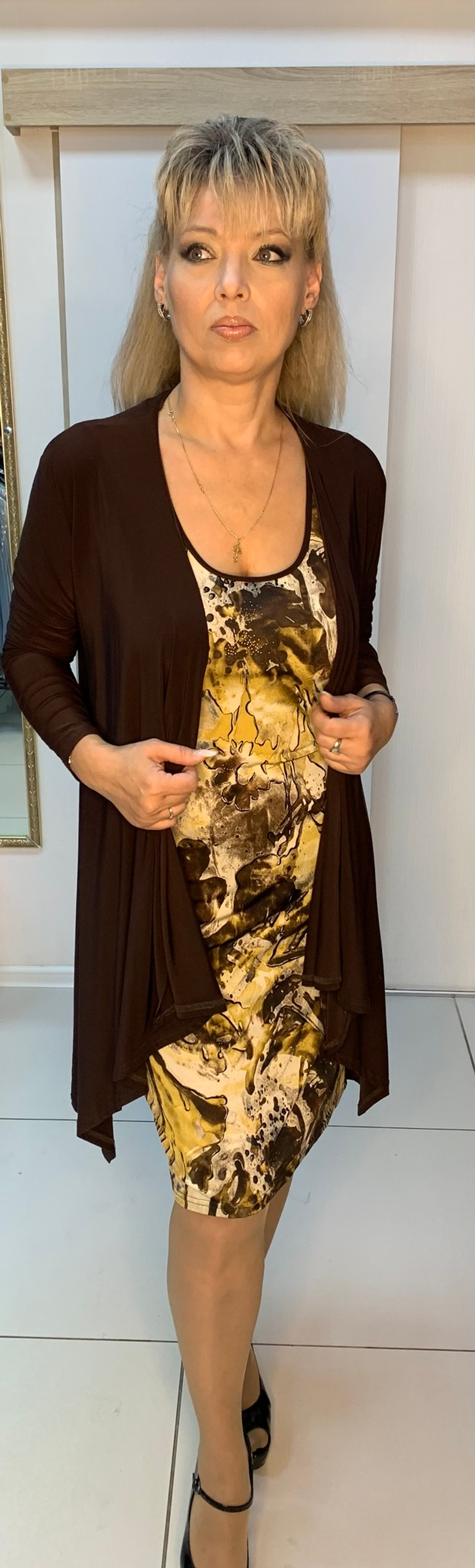 Двойка: цветной майка-сарафан и удлиненный кардиган