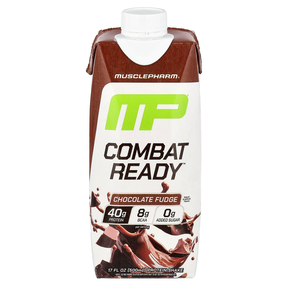 MusclePharm, Combat Ready™, протеиновый коктейль, шоколадная помадка, 500 мл (17 жидк. унций)