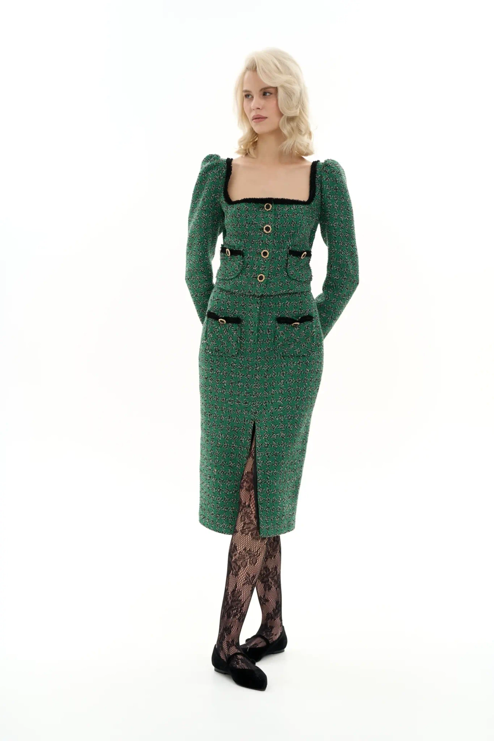 Юбка-миди с разрезом зеленая