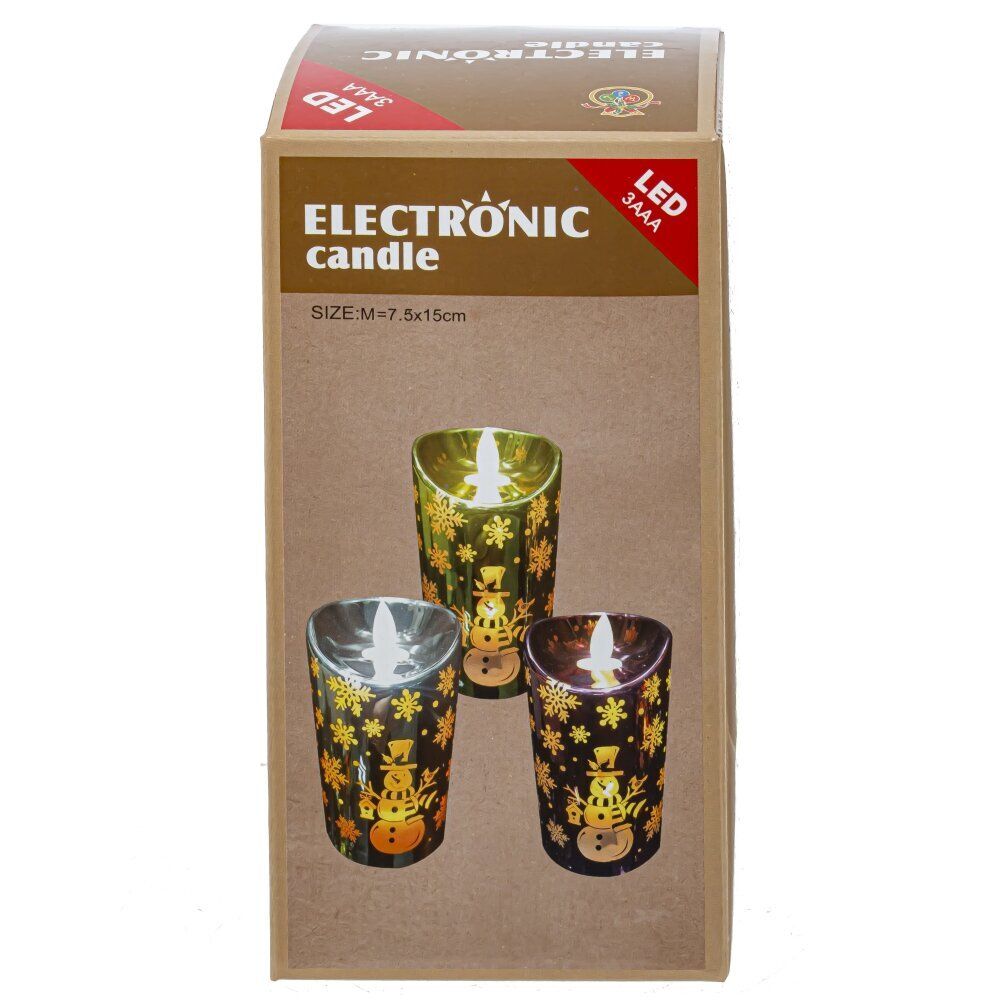 GAEM Изделие декор Свеча "Серебряный снеговик" (подсвет, AAAх3 н/п) L7,5 W7,5 H14,5 см