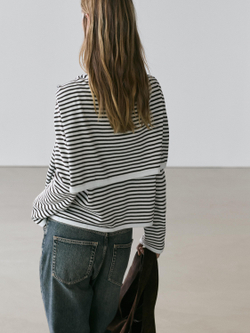 Massimo Dutti Свитер в полоску с декоративными деталями на рукавах, голубой