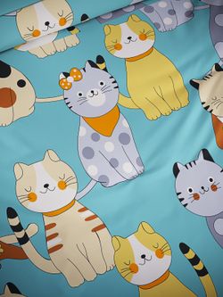 Постельное белье поплин Сказка "Мурлыки" евро Наволочка 50х70 см 2 шт Простынь на резинке 180x200 см Пододеяльник 200x215 см