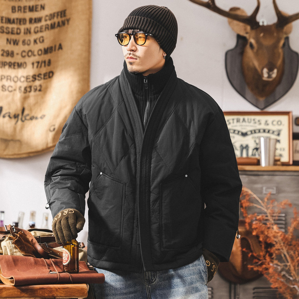 Легкая осенне-зимняя модная брендовая теплая куртка с воротником шалька и отстёгивающимся трикотажным воротником