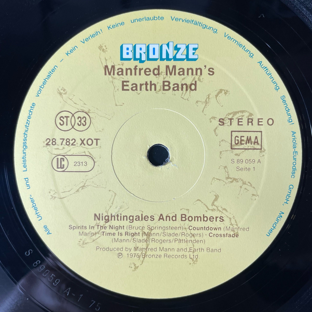 Винтажная виниловая пластинка LP Manfred Mann's Earth Band Nightingales and Bombers (Германия 1977)