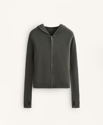 Oysho Вязаный кардиган с капюшоном облегающего кроя, зеленый