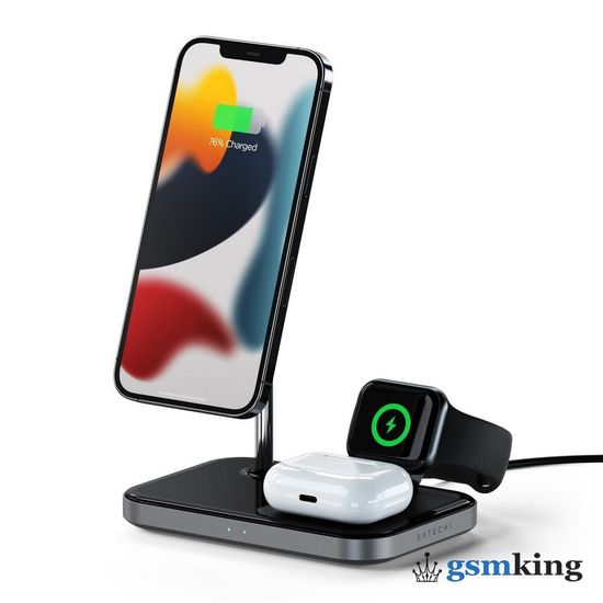 Satechi 3-in-1 Magnetic Wireless Charging Stand Space Gray ST-WMCS3M
