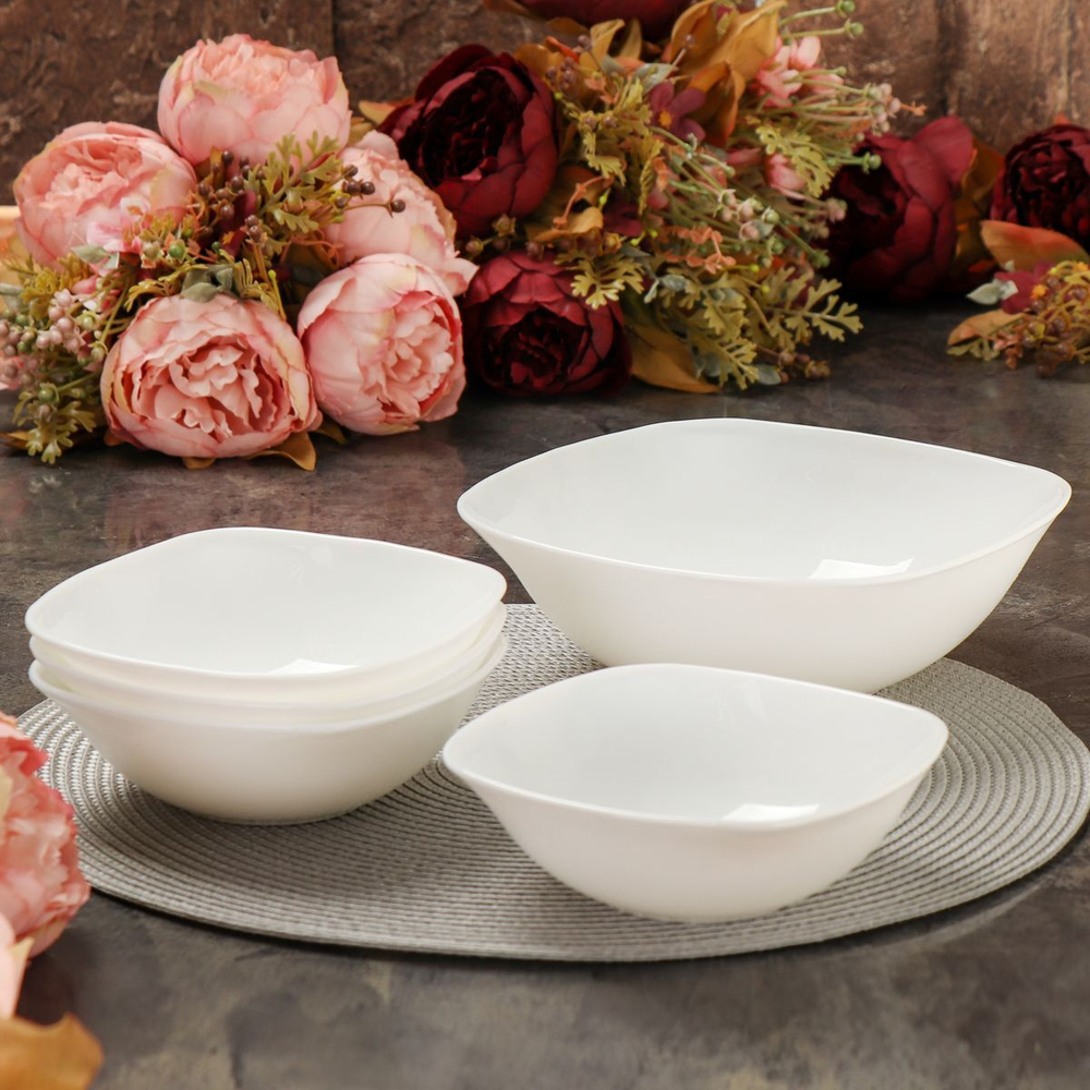 Салатник стеклокерам, квадр, 5 шт, 4х17,23 см, Белый Квадро, Daniks, W-5С2