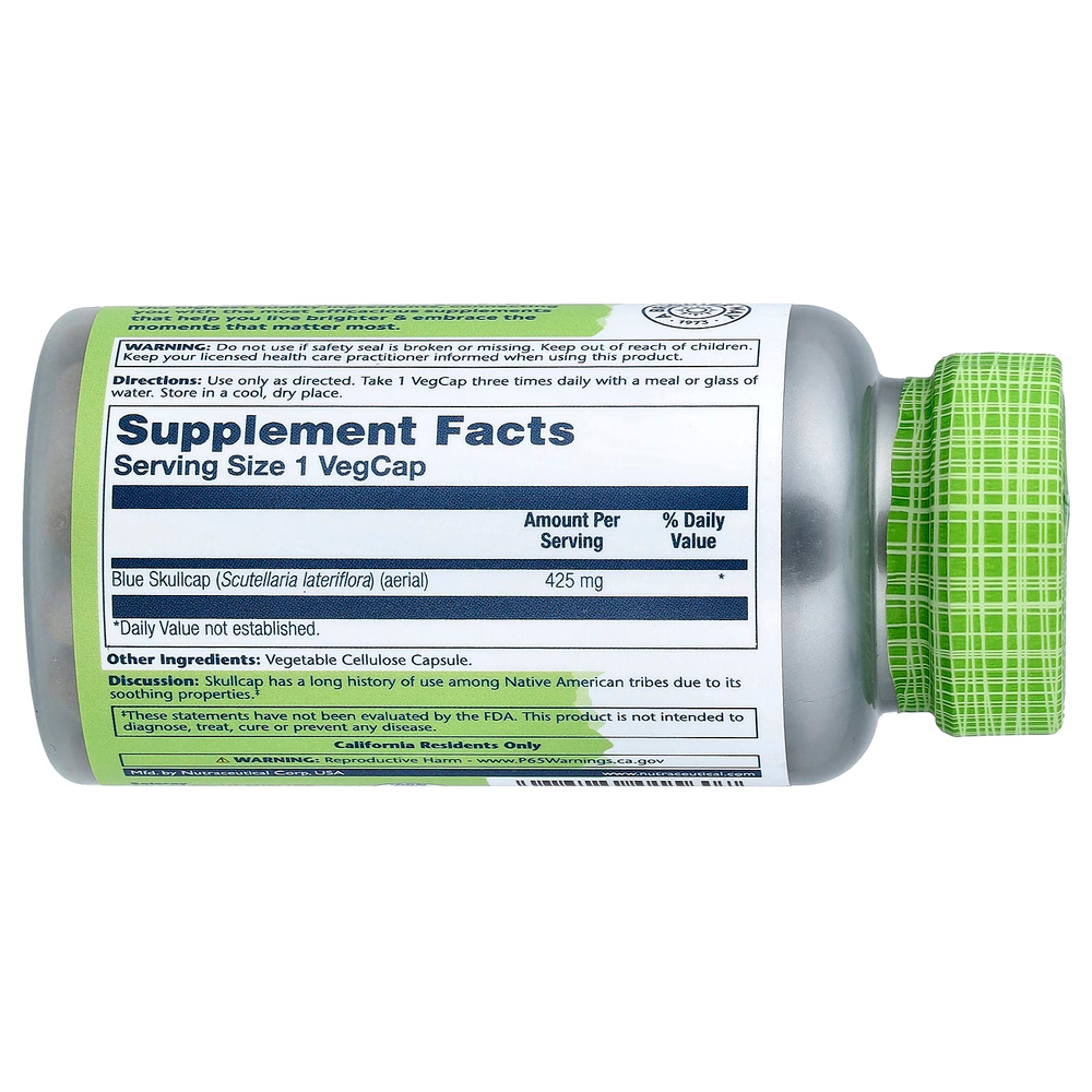 Solaray, True Herbs, синяя тюбетейка, 425 мг, 100 вегетарианских капсул