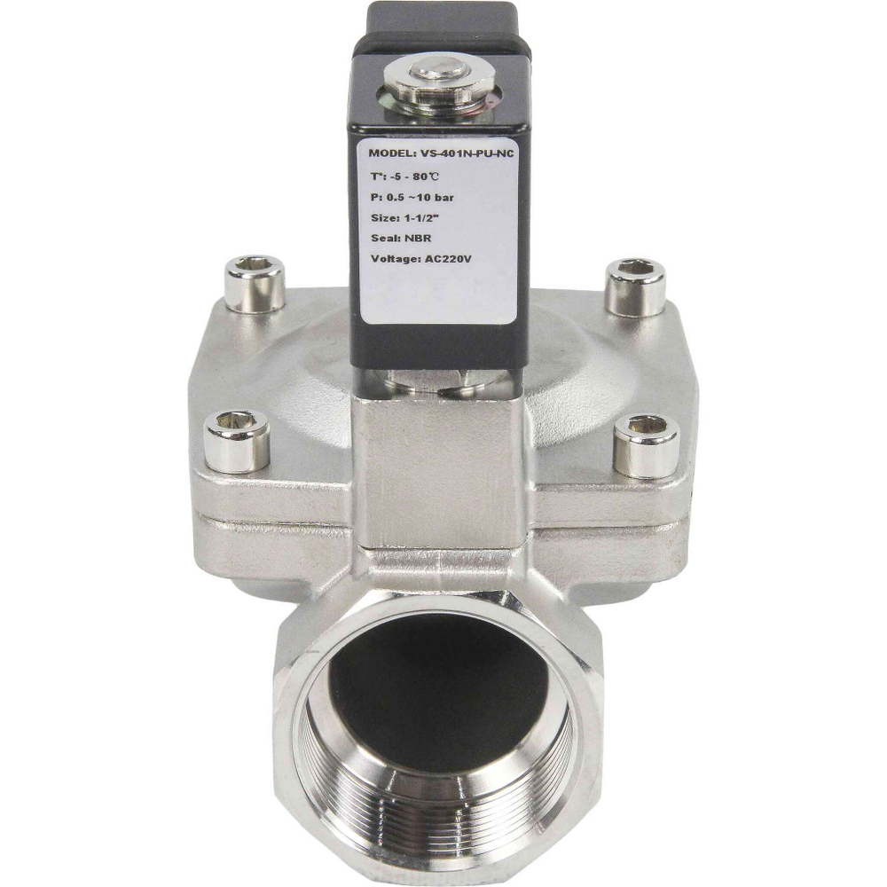 Electrovanne électrique à deux voies normalement fermée à action indirecte Elephant VS2W-401V-PU-NC G VITON 110/220V, matériau du corps - acier inoxydable AISI 304, joint - Viton