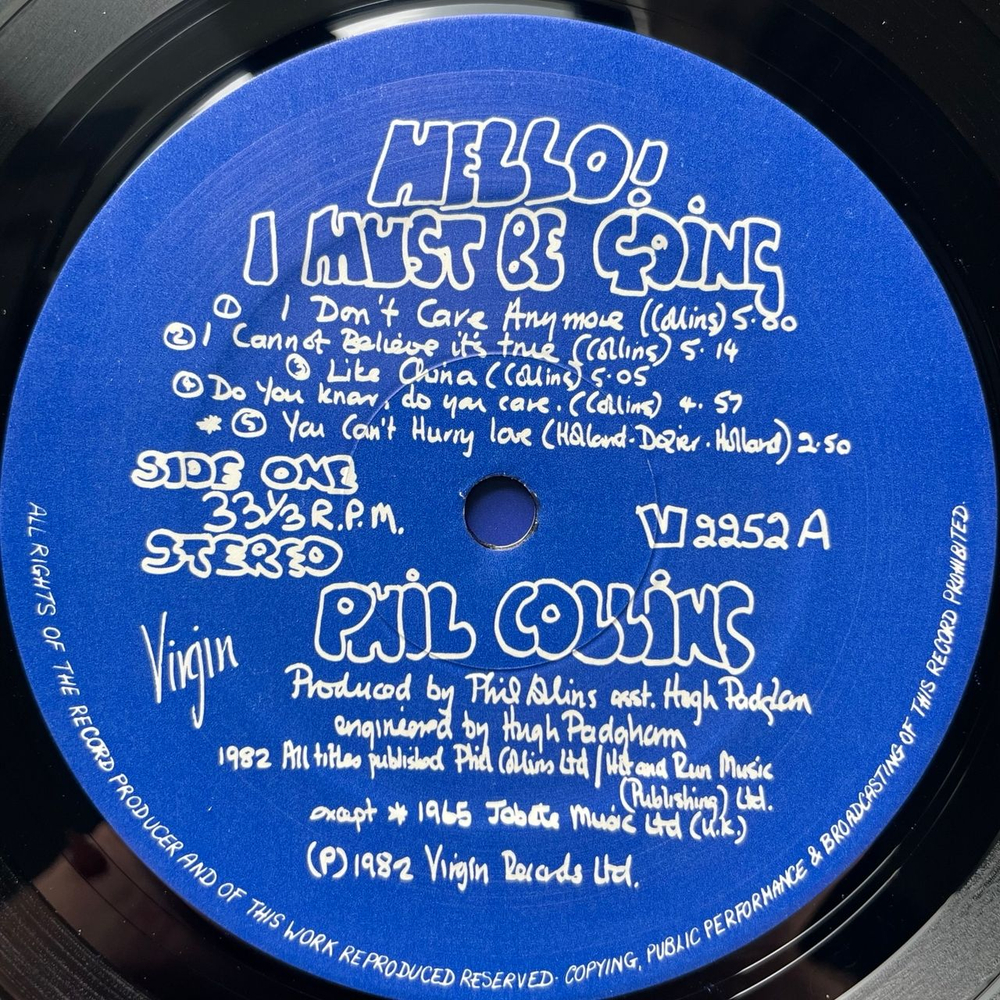 Винтажная виниловая пластинка LP Phil Collins Hello, I Must Be Going (Англия 1982)