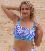 Цветной купальный лиф с полосками зебры (Размер: 95D) (Цвет: белый с синим)