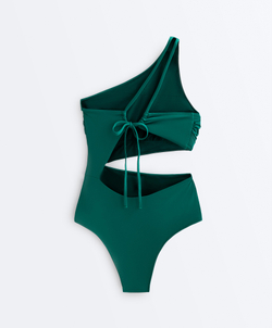 OYSHO Асимметричный купальник с завязками, зеленый