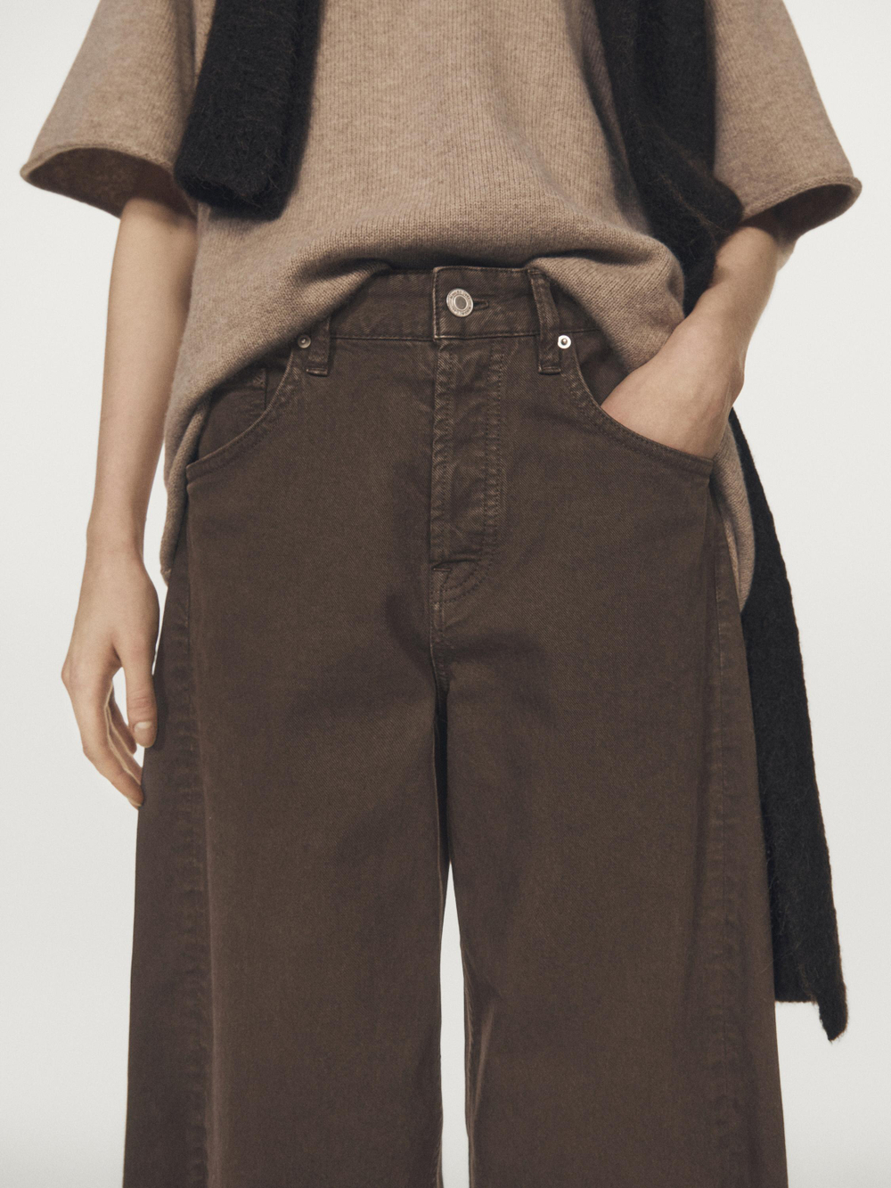 Massimo Dutti Джинсы Balloon Fit с высокой талией, шоколадный