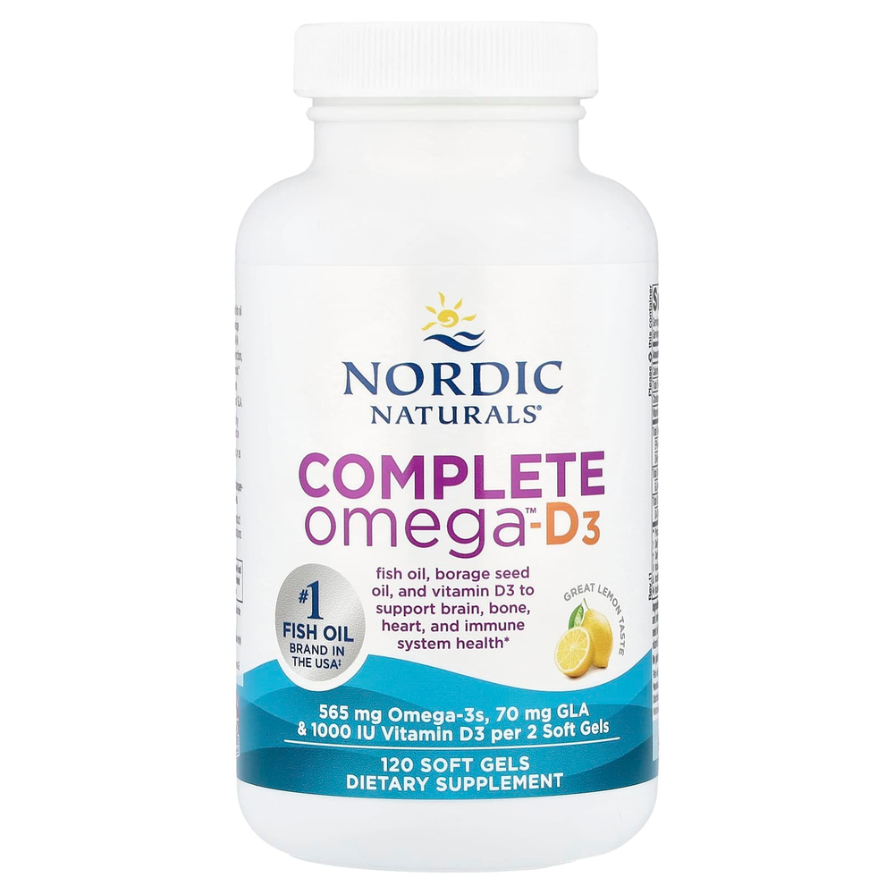 Nordic Naturals, Complete Omega™-D3, лимон, 120 капсул