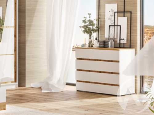 Комод 900 секция №3 НКМ Дубай (белый жемчуг/дуб вотан)