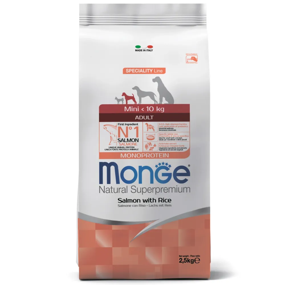 Сухой корм Monge Dog Speciality Line Monoprotein Mini для взрослых собак мелких пород, из лосося с рисом