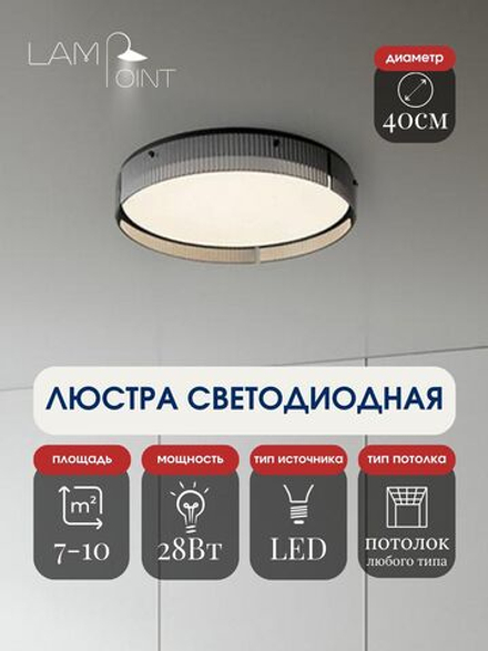 Люстра потолочная черная в гостиную, 40см, LED