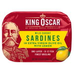 King Oscar, сардины дикого улова, в нерафинированном оливковом масле высшего качества, с лимоном, 106 г (3,75 унции)