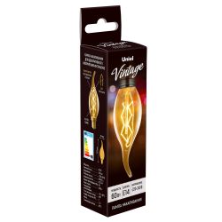 IL-V-CW35-60-GOLDEN-E14 ZW01 Лампа накаливания Vintage. Форма свеча на ветру. Форма нити ZW. Картон. ТМ Uniel