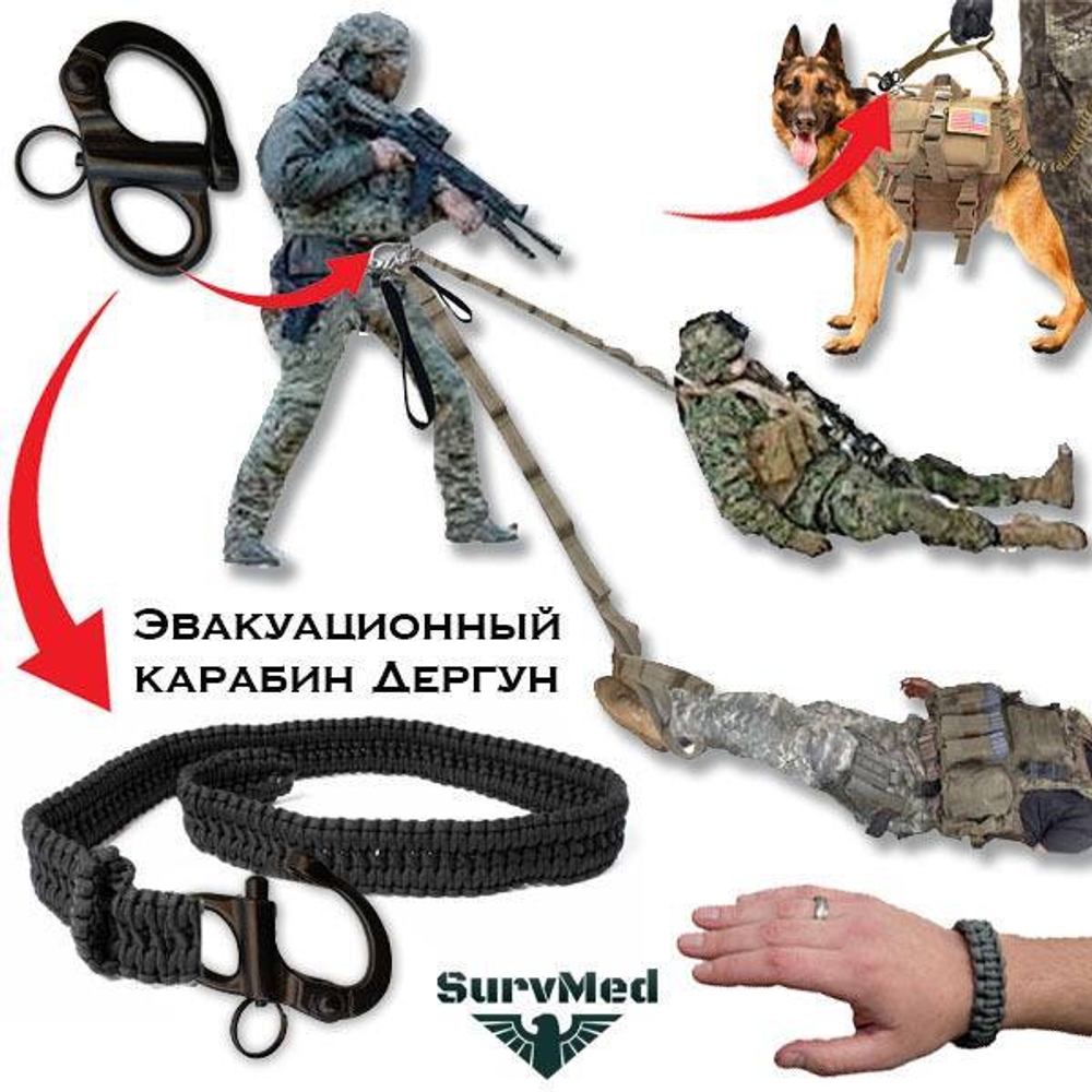 Эвакуационный карабин Дергун с быстросбросом SurvMed-M8-FR