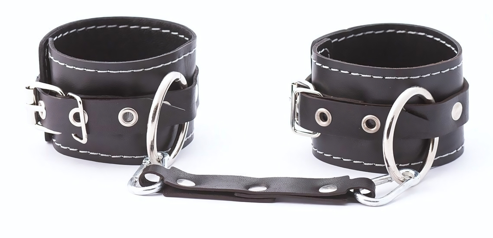Кожаные двухслойные оковы с регулируемыми ремешками (Цвет: черный)