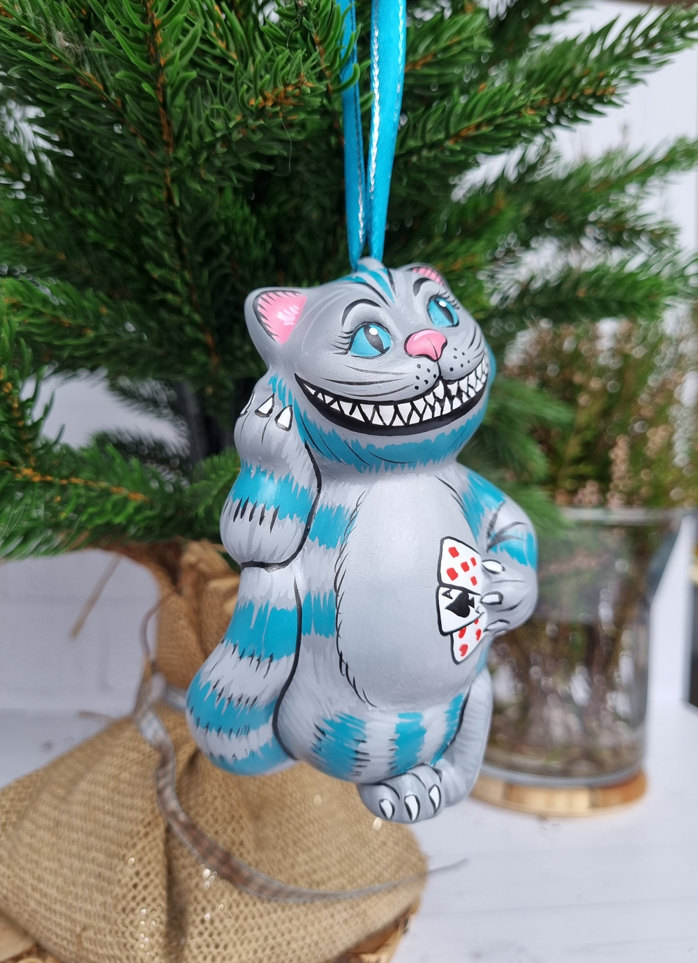 Чеширский кот ёлочная игрушка из фарфора