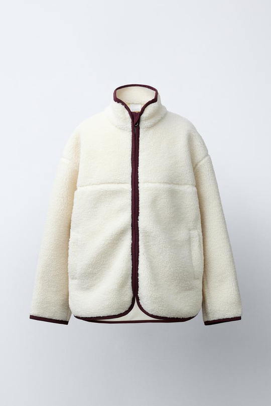 ZARA КУРТКА ИЗ ИСКУССТВЕННОЙ ОВЧИНЫ С ОТОРОЧКОЙ, ЭКРЮ